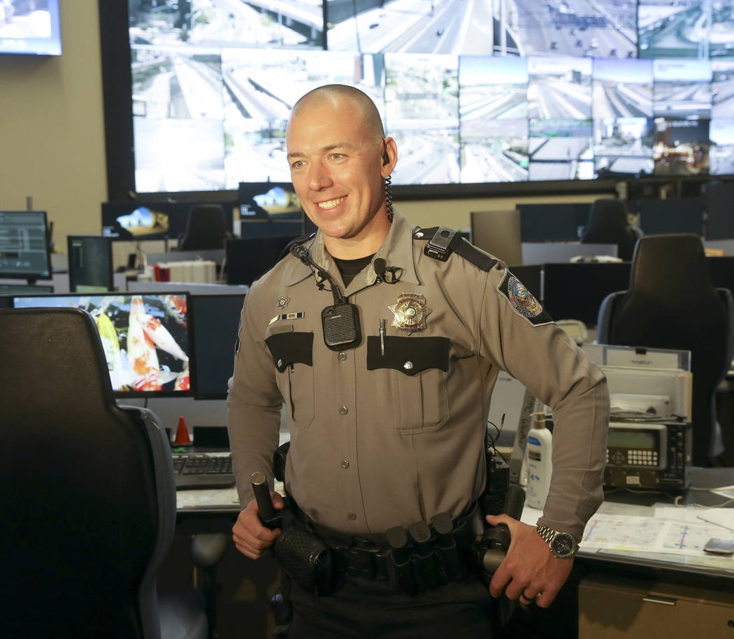 Nevada Highway Patrol trooper Jacob Fisher during a news conference at NHP Southern Command in ...