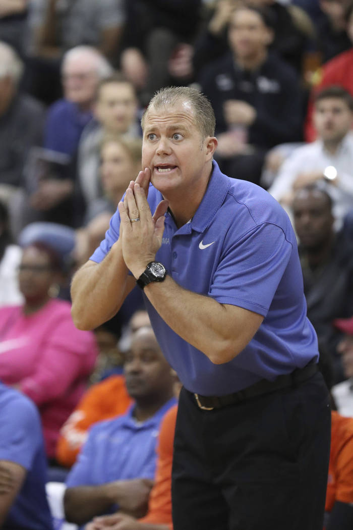 Bishop Gorman head coach Grant Rice is seen on the sidelines in a Boys Quarterfinal game at the ...