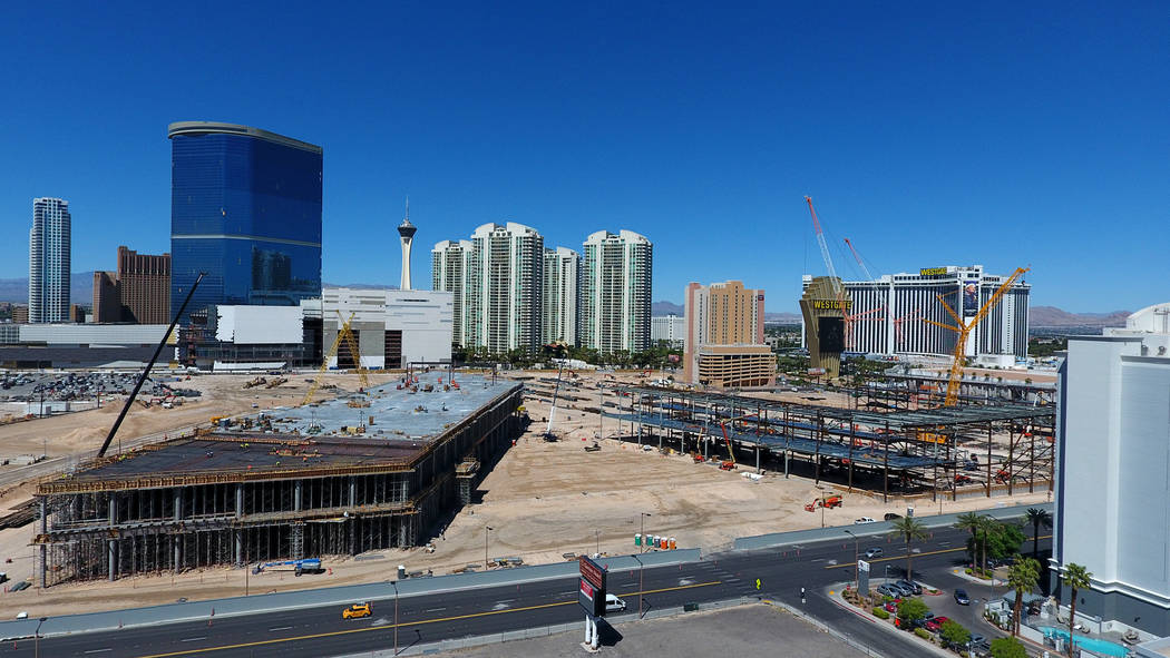 Aerial view of the Las Vegas Convention Center expansion on April 18, 2019. (Michael Quine/Las ...