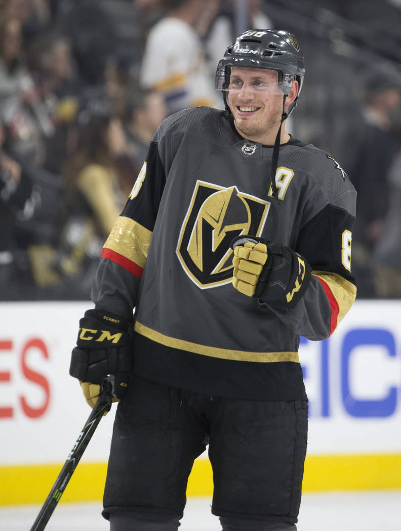 Golden Knights defenseman Nate Schmidt (88) on Friday, March 29, 2019, at T-Mobile Arena, in La ...