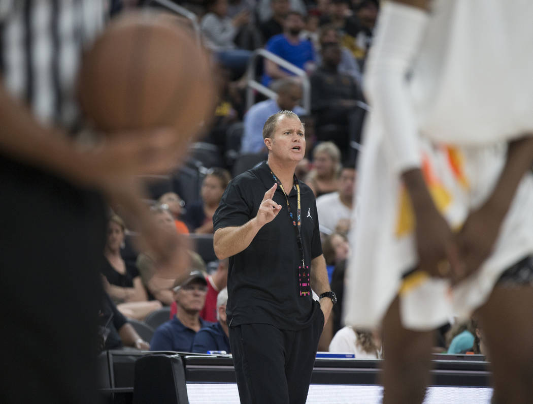 Bishop Gorman coach Grant Rice calls out a play in the second half during the Jordan Brand Clas ...