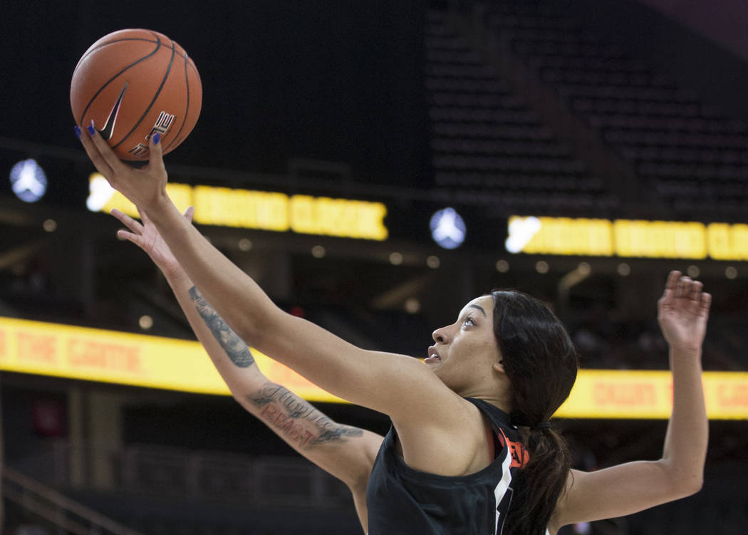 Breanna Beal (1) drives to the rim in the second quarter during the Jordan Brand Classic All-Am ...