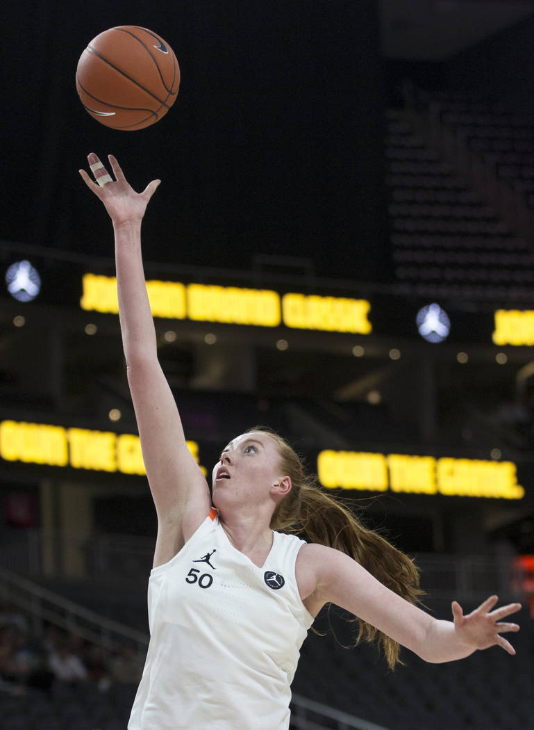 Ashten Prechtel (50) slices to the rim in the fourth quarter during the Jordan Brand Classic Al ...