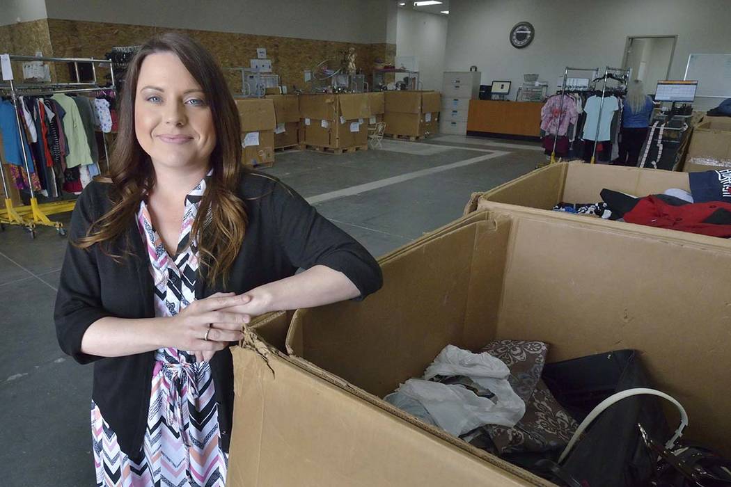 Brandy Aguirre, vice president of retail for Goodwill of Southern Nevada, is shown in the wareh ...