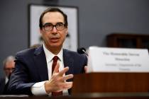 This April 9, 2019, file photo shows Treasury Secretary Steven Mnuchin testifying before a Hou ...