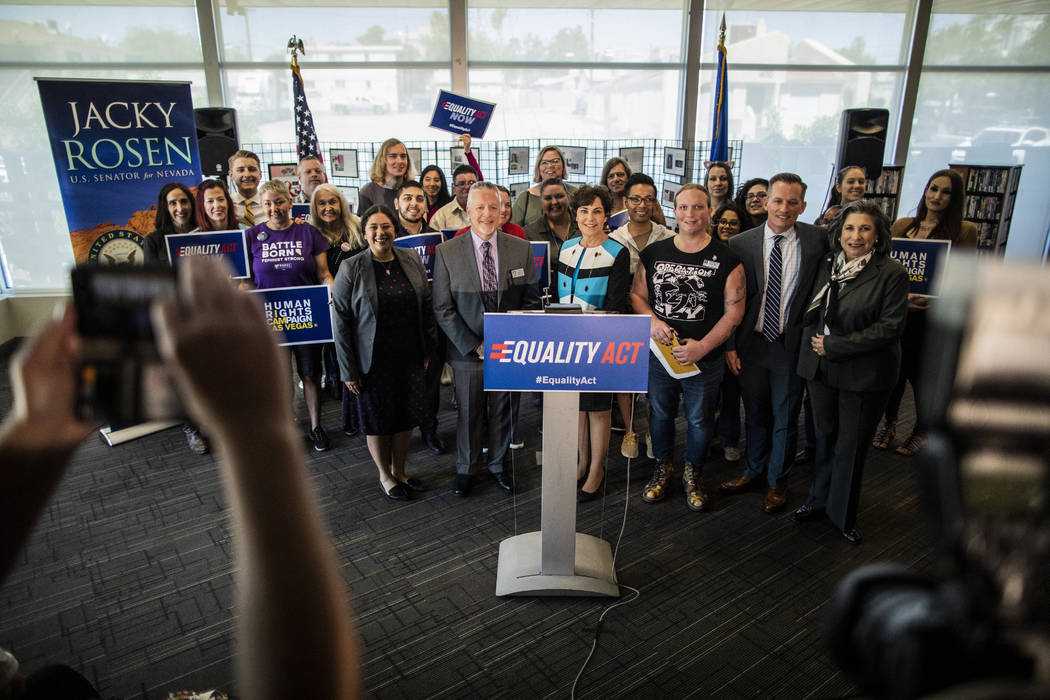 Sen. Jacky Rosen, D-Nev. poses for a group portrait following a Human Rights Campaign event for ...