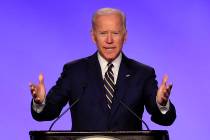 In this April 5, 2019 photo, former Vice President Joe Biden speaks at the International Brothe ...