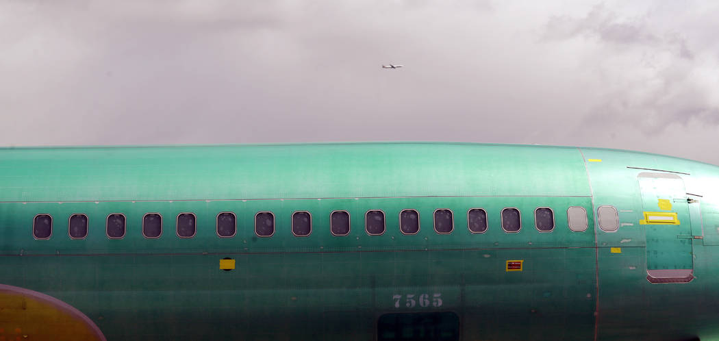 FILE - In this April 9, 2019, file photo a Boeing 737 fuselage, eventually bound for Boeing's p ...