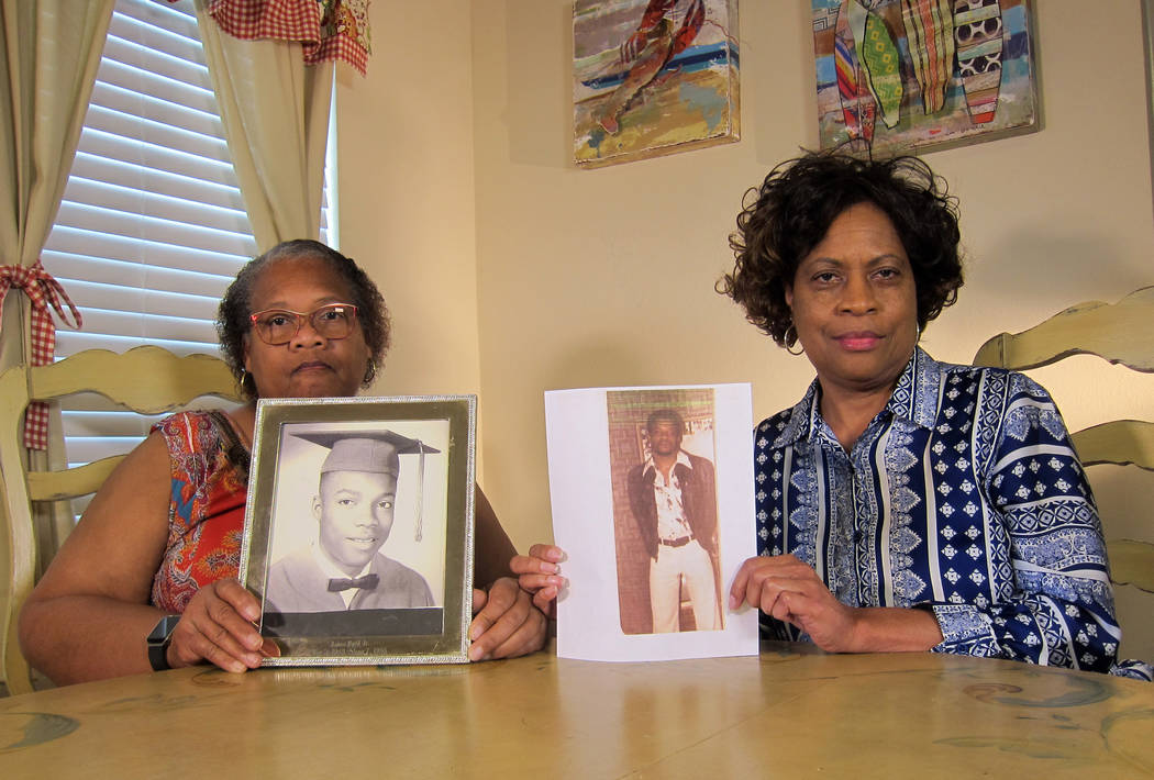 In this Wednesday, April 10, 2019, photo Mylinda Byrd Washington, 66, left, and Louvon Byrd Har ...