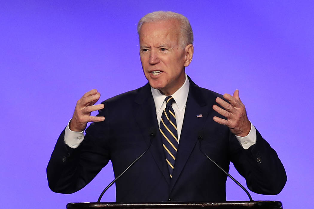 Former Vice President Joe Biden speaks April 5, 2019, at the IBEW Construction and Maintenance ...