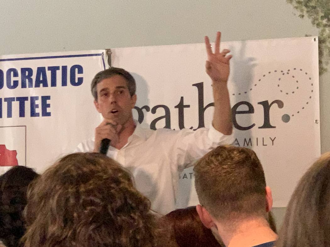 Democratic Presidential candidate Beto O'Rourke of Texas speaks to supporters at Gather restaur ...