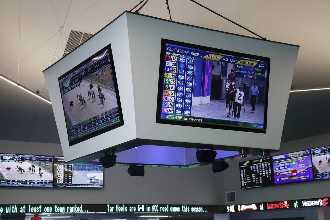 A Feb. 20, 2019, photo shows the new sports book at Prairie Meadows in Altoona, Iowa. The Iowa ...