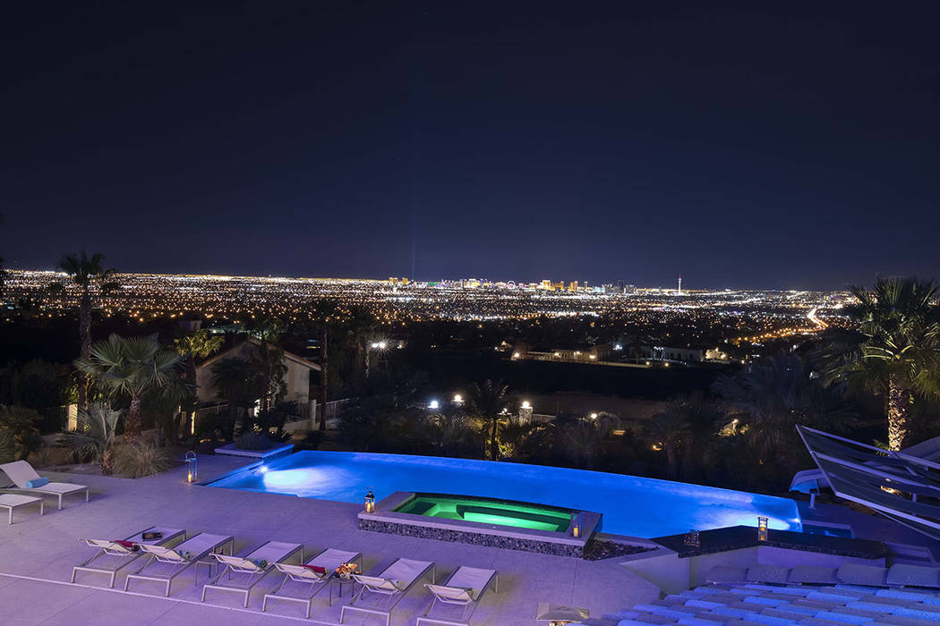 The 50-foot, infinity-edge swimming pool looks over the Las Vegas Valley. (Sotherby’s Interna ...