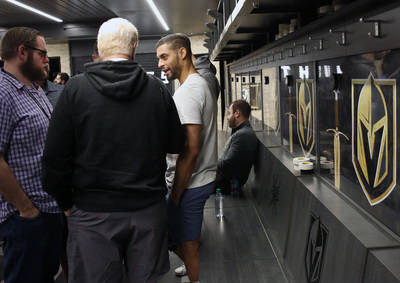 Golden Knights center Pierre-Edouard Bellemare addresses the media at City National Arena on Th ...