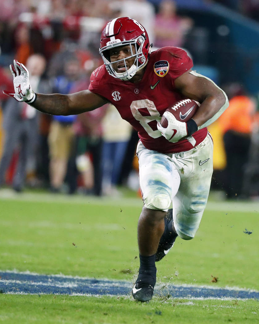 This Dec. 30, 2018, file photo shows Alabama running back Josh Jacobs (8) during the second hal ...