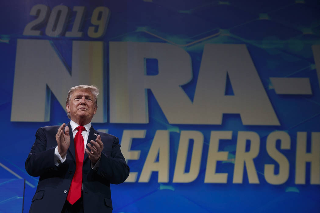 President Donald Trump arrives to speak to the annual meeting of the National Rifle Association ...