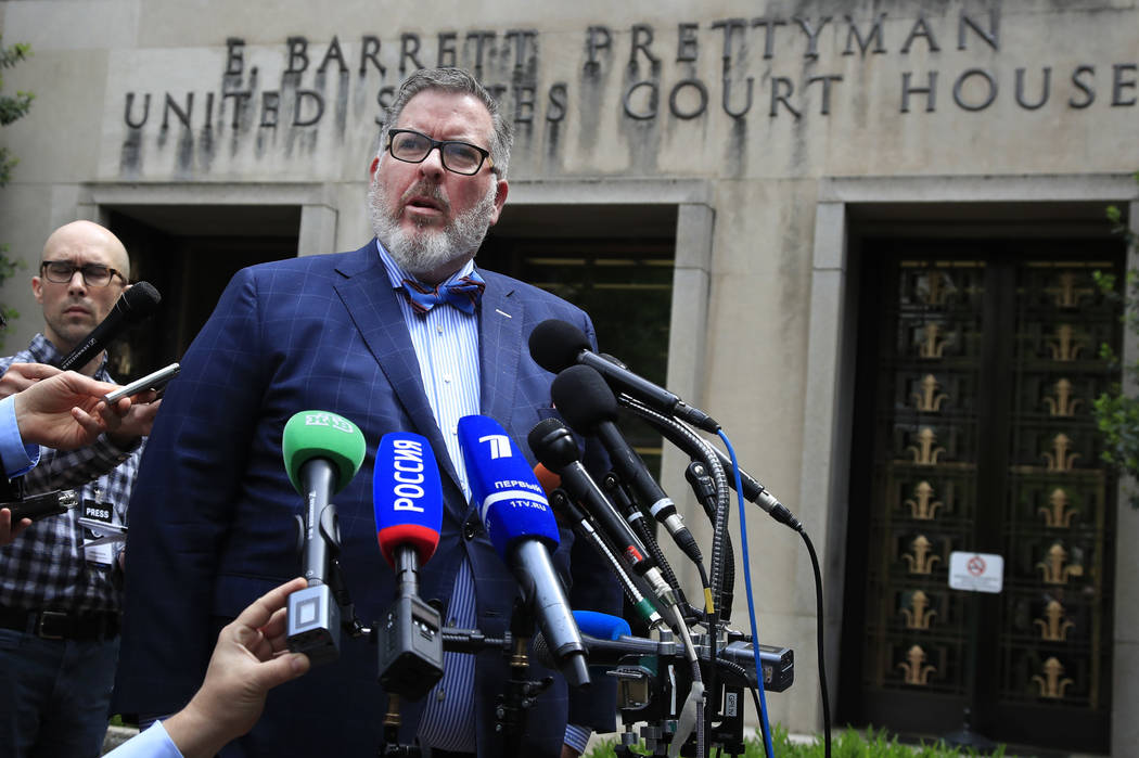 Robert Driscoll, Maria Butina's attorney speaks to reporters outside the federal court in Washi ...