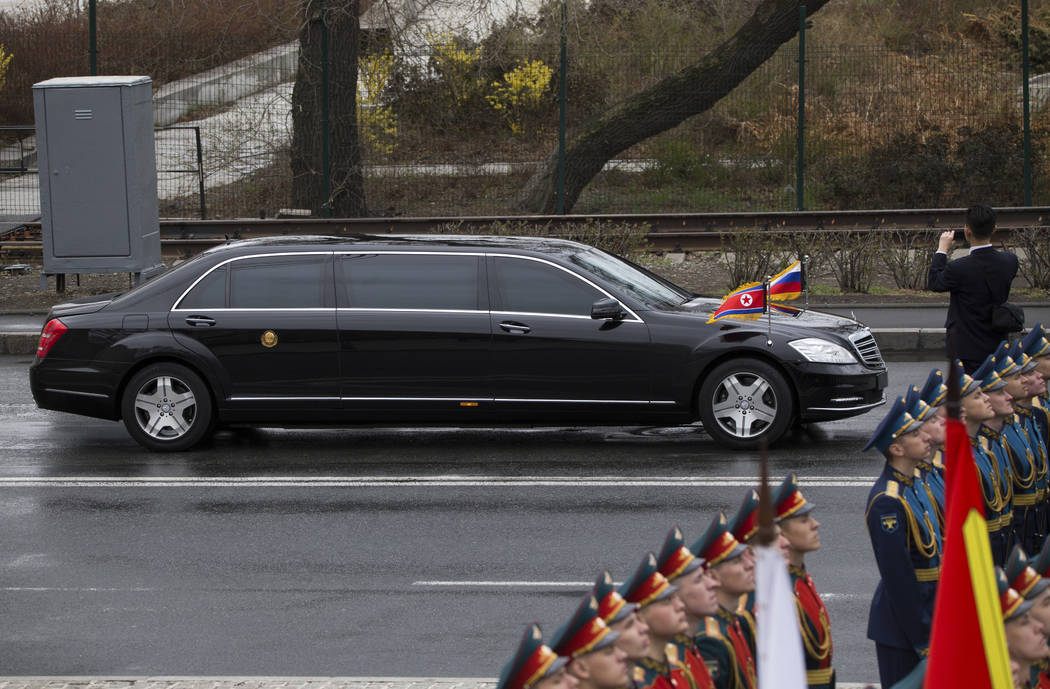 North Korean leader Kim Jong Un's limousine arrives for a wreath-laying ceremony in Vladivostok ...