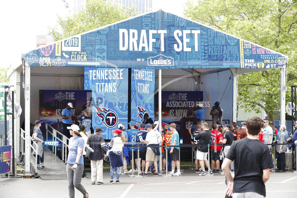 Fans attend the NFL Draft Experience, Thursday, April 25, 2019, in Nashville, Tenn. (AP Photo/A ...