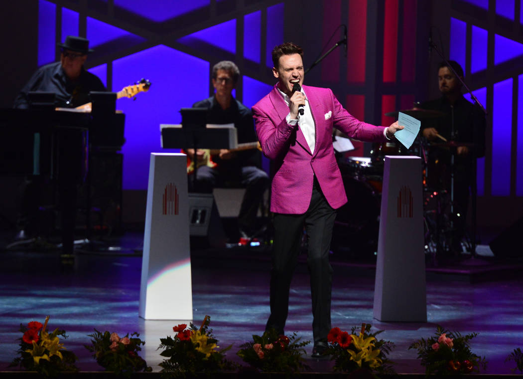 Emcee Erich Bergen performs on stage during the Heart of Education Awards for Clark County Teac ...