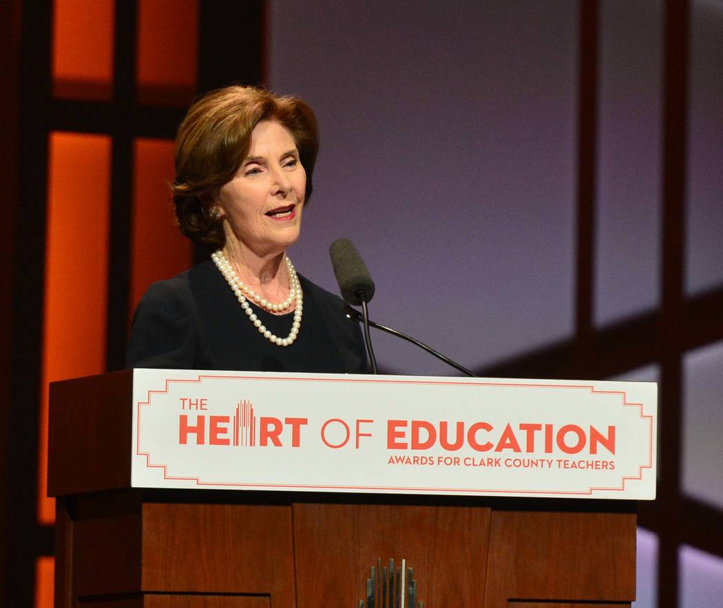 Former first lady Laura Bush speaks during the Heart of Education Awards for Clark County Teach ...