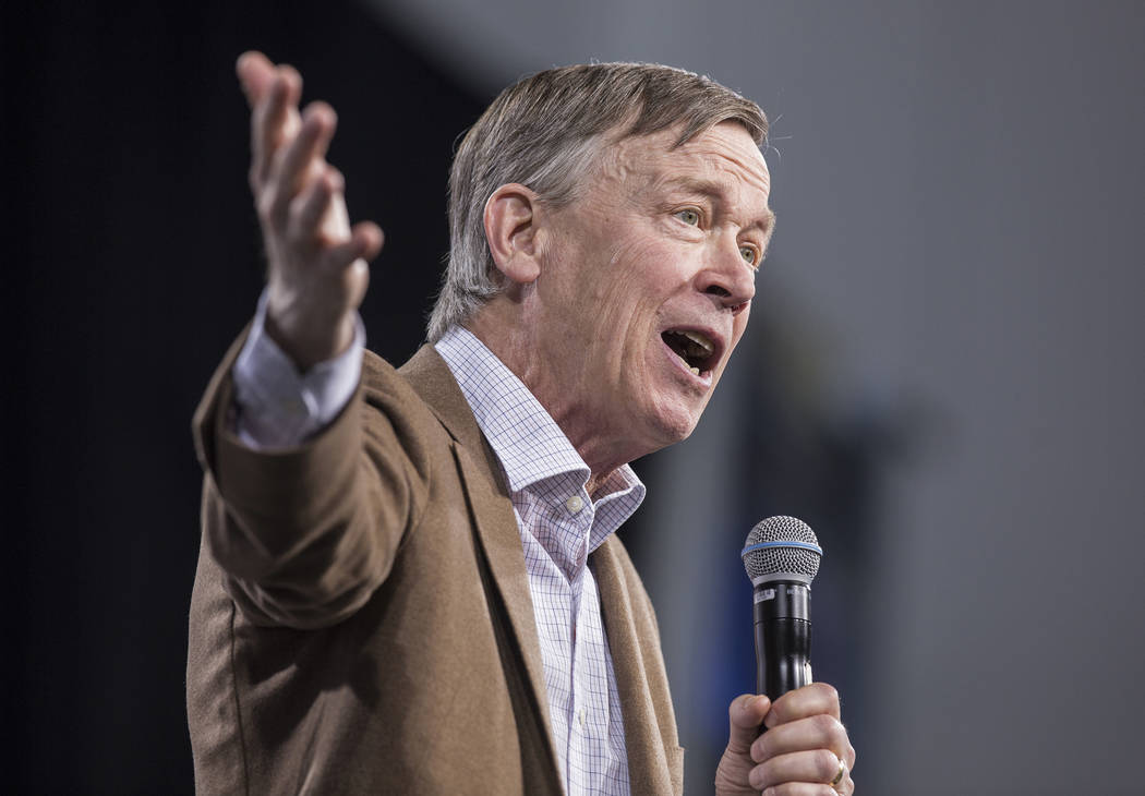 Democratic presidential candidate and former governor of Colorado John Hickenlooper speaks duri ...