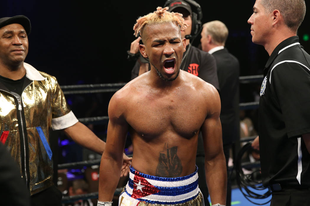 Rances Barthelemy reacts after his split decision draw against Robert Easter Jr. in the WBA lig ...