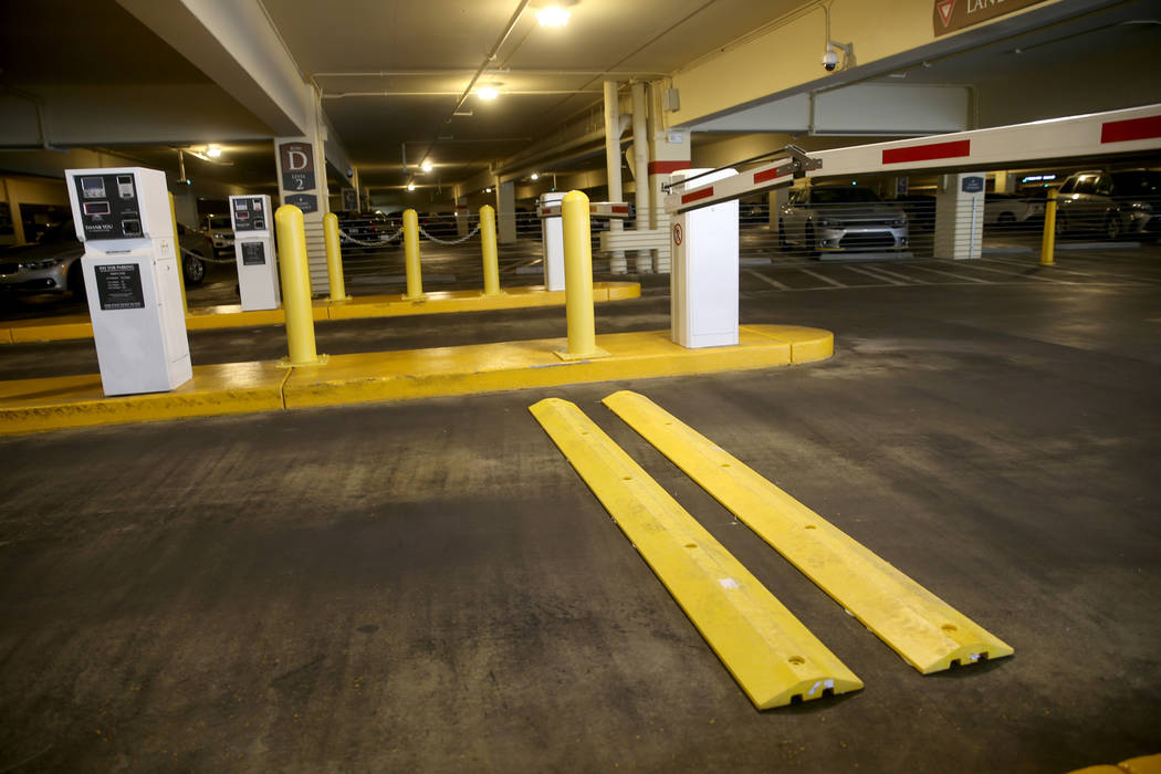 Speed bumps will replace parking gates in the garage at Wynn Las Vegas Monday, April 29, 2019. ...