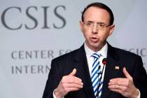 Deputy Attorney General Rod Rosenstein speaks at a Center for Strategic and International Studi ...