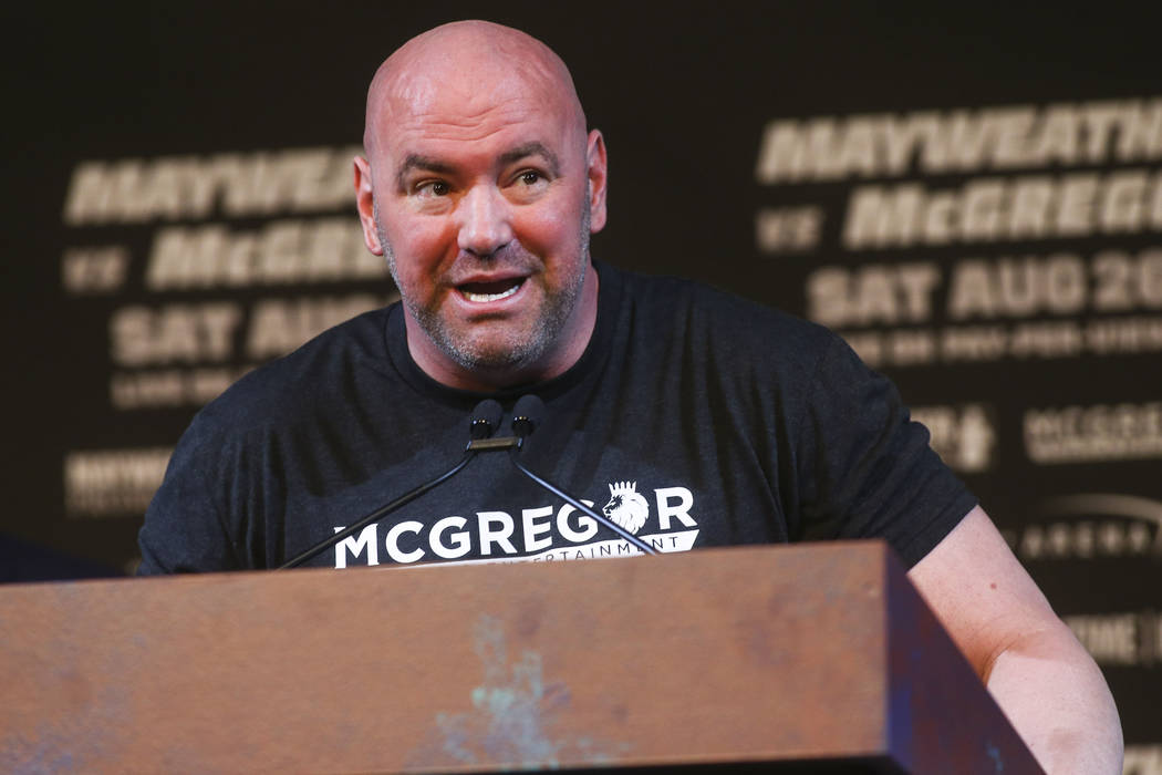 UFC President Dana White during the final press conference ahead of the fight featuring Floyd M ...