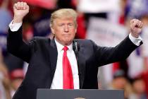 President Donald Trump speaks during a Make America Great Again rally on Saturday, April 27, 20 ...