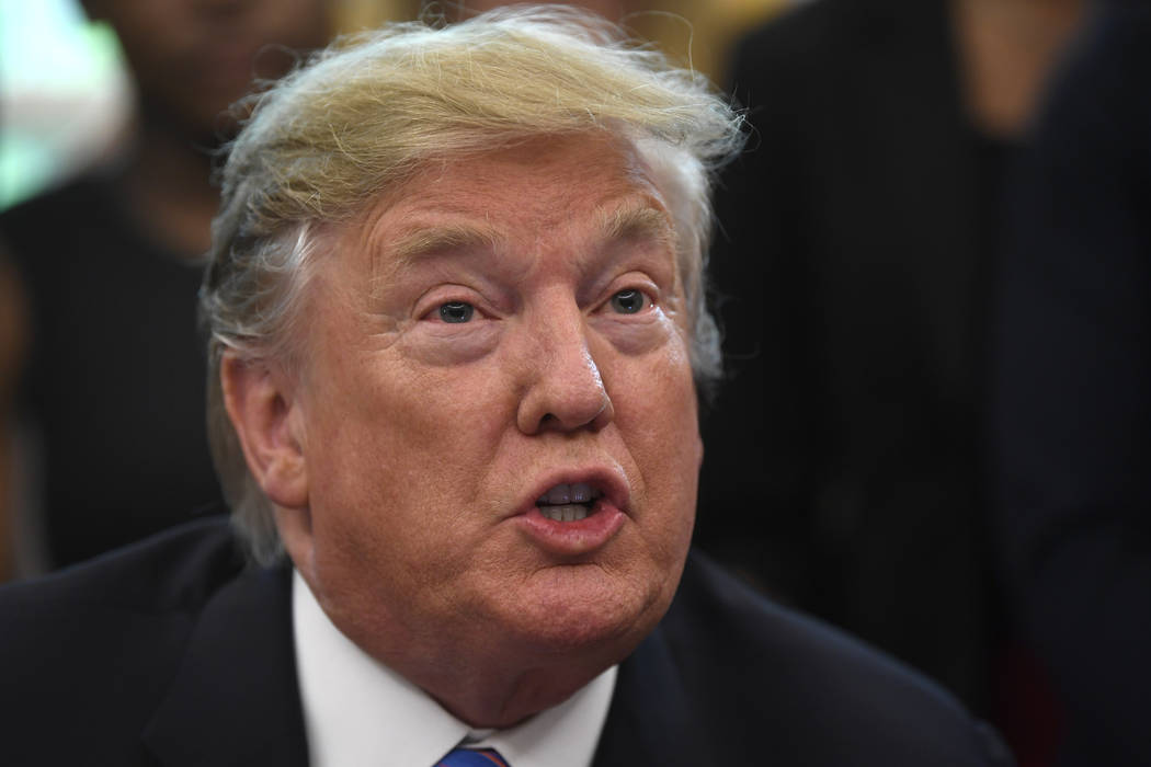 President Donald Trump speaks as he welcomes members of the Baylor women's basketball team, who ...