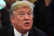 President Donald Trump speaks as he welcomes members of the Baylor women's basketball team, who ...