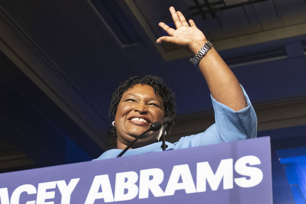 Former Georgia Democratic gubernatorial candidate Stacey Abrams speaks Nov. 6, 2018, to support ...