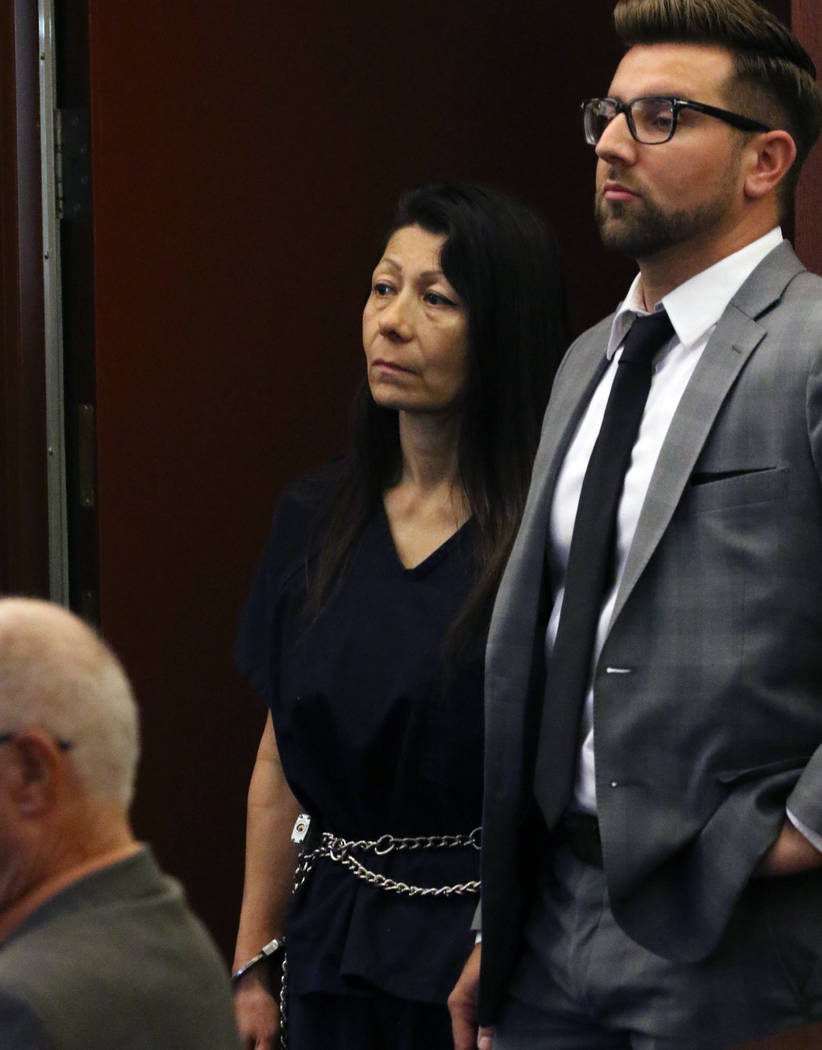 Former Las Vegas police officer Pamela Bordeaux appears in court with her attorney Michael Horv ...