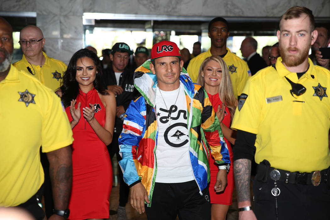 Mauricio Herrera makes his grand arrival at MGM Grand hotel-casino in Las Vegas, Tuesday, April ...