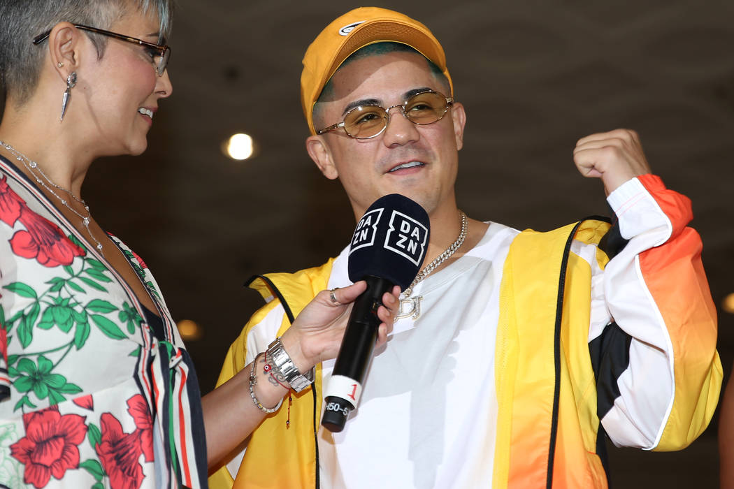 Joseph Diaz Jr. is interviewed during his grand arrival at MGM Grand hotel-casino in Las Vegas, ...