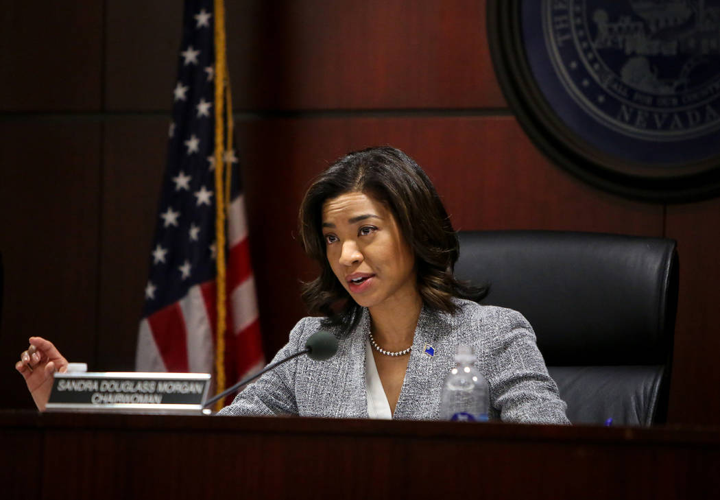 Sandra Morgan, new chairwoman of the state Gaming Control Board, speaks during a board meeting ...