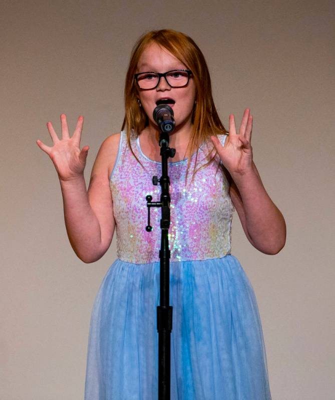 Forbuss Elementary School student Joyce Harveston performs "Exclamation Mark!" during ...