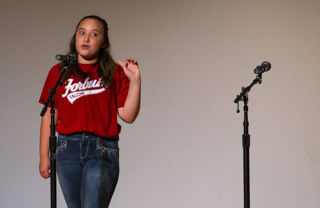 Forbuss Elementary School student Roxy Martinez performs "The Little Red Hen" during ...