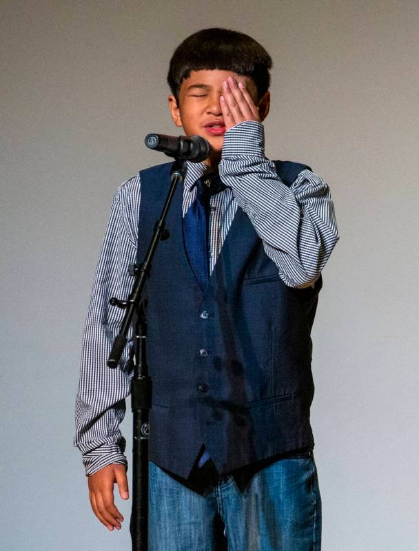 Hummel Elementary School student Luigi Tiongco performs "Stone Soup" during the Brist ...