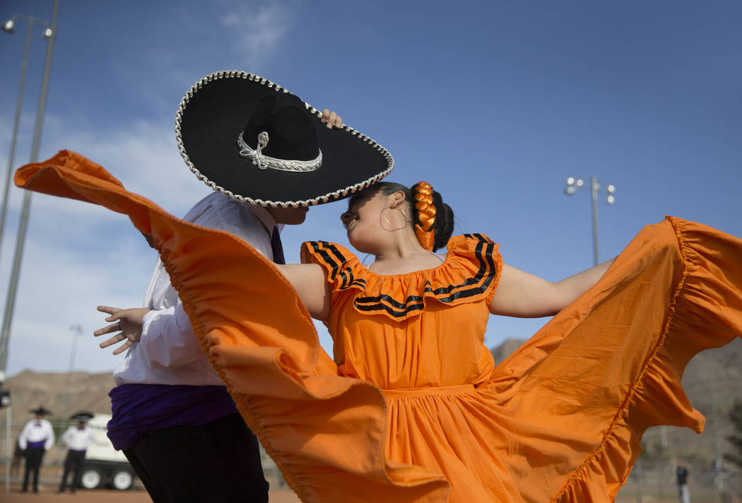 Jazmin Villezcas, right, with Ballet Folklorico Alborada at Sunrise Mountain High School, dance ...