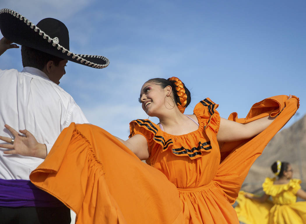 Jazmin Villezcas, middle, with Ballet Folklorico Alborada at Sunrise Mountain High School, danc ...