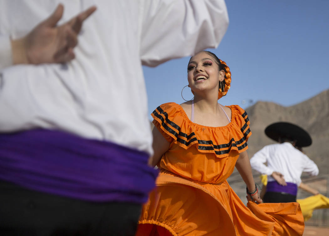 Jazmin Villezcas, middle, with Ballet Folklorico Alborada at Sunrise Mountain High School, danc ...