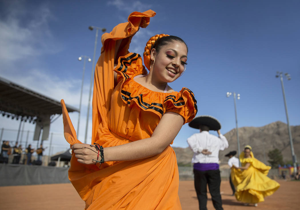 Jazmin Villezcas, left, with Ballet Folklorico Alborada at Sunrise Mountain High School, dances ...