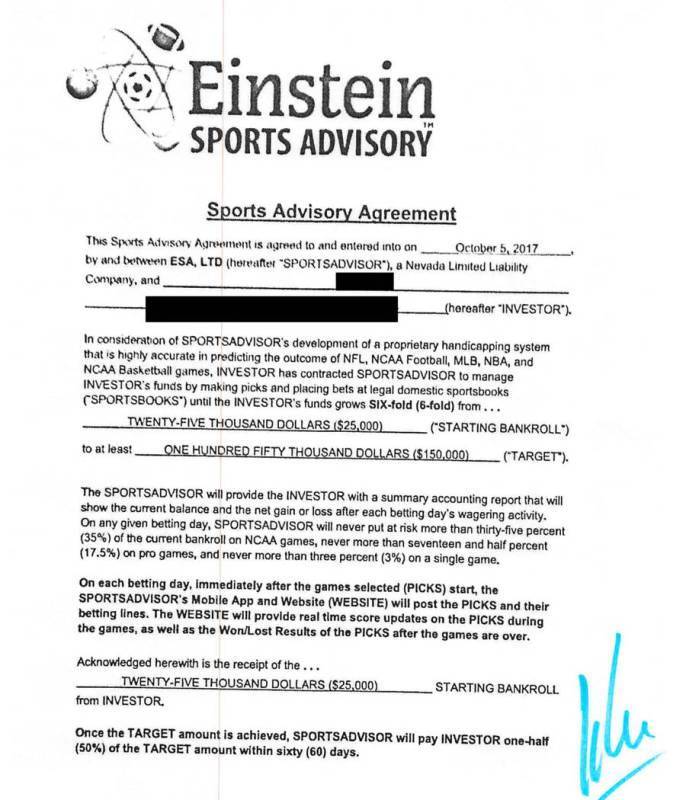 An Einstein contract signed by a client who invested $25,000 in 2017. The client's account reac ...