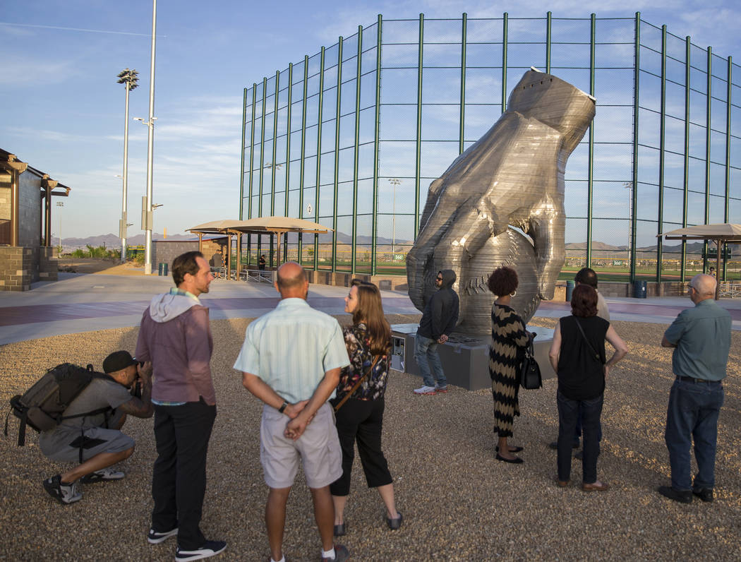 People view artist Luis Varela-Rico's sculpture "Organic Study No. 2" during a dedica ...