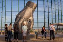 People view artist Luis Varela-Rico's sculpture "Organic Study No. 2" during a dedica ...