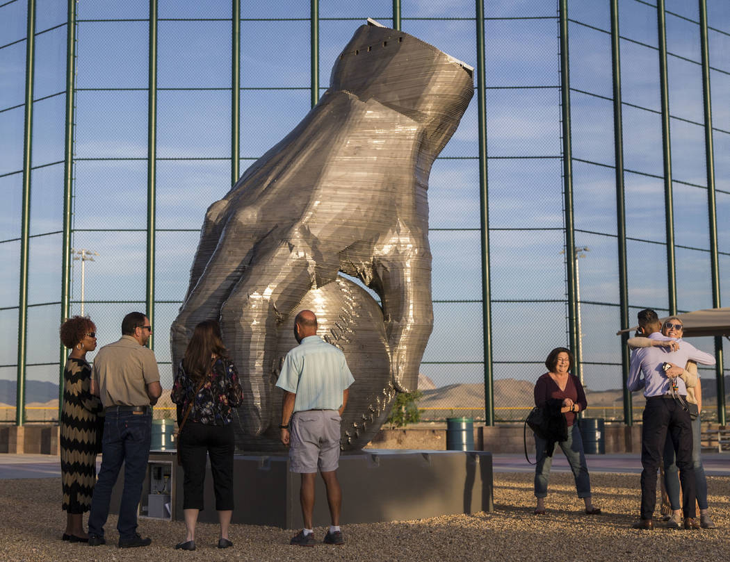 People view artist Luis Varela-Rico's sculpture "Organic Study No. 2" during a dedica ...