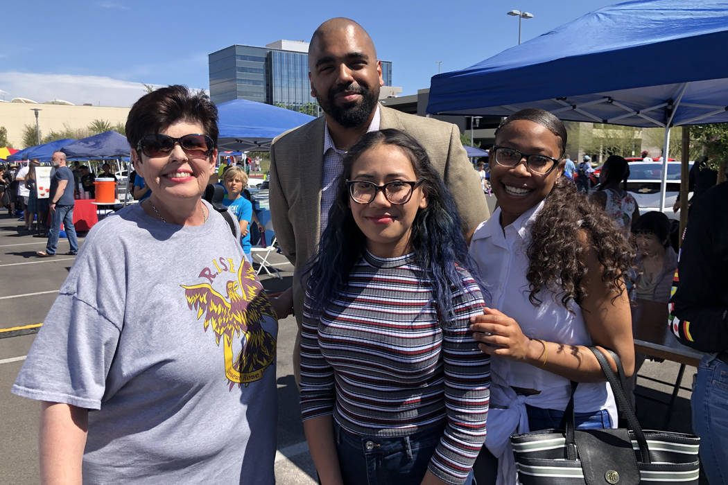 Pictured from left, Desert Rose principal Janice Polley-Augente, visual arts instructor Paul Gu ...